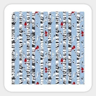 Cardinals on birch trees on sky blue Sticker